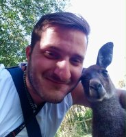 Mergim' portait with a kangaroo